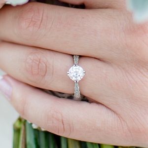 Engagement Wedding Ring - White Gold, Moissanite round cut stone - NEW